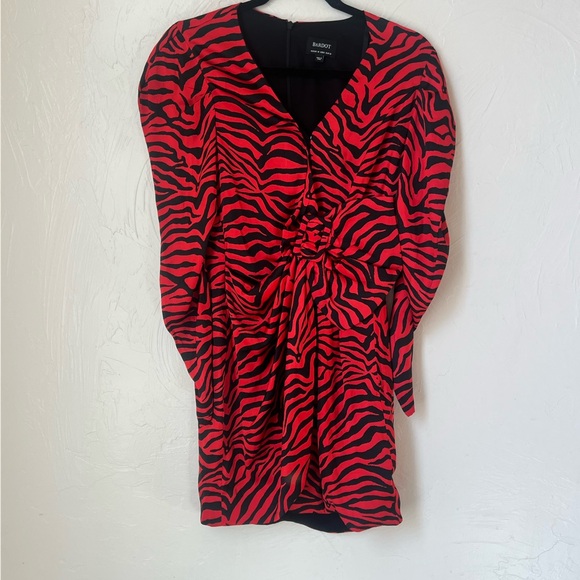 Bardot Red and Black Zebra Print Long Sleeve Dress - Picture 2 of 8